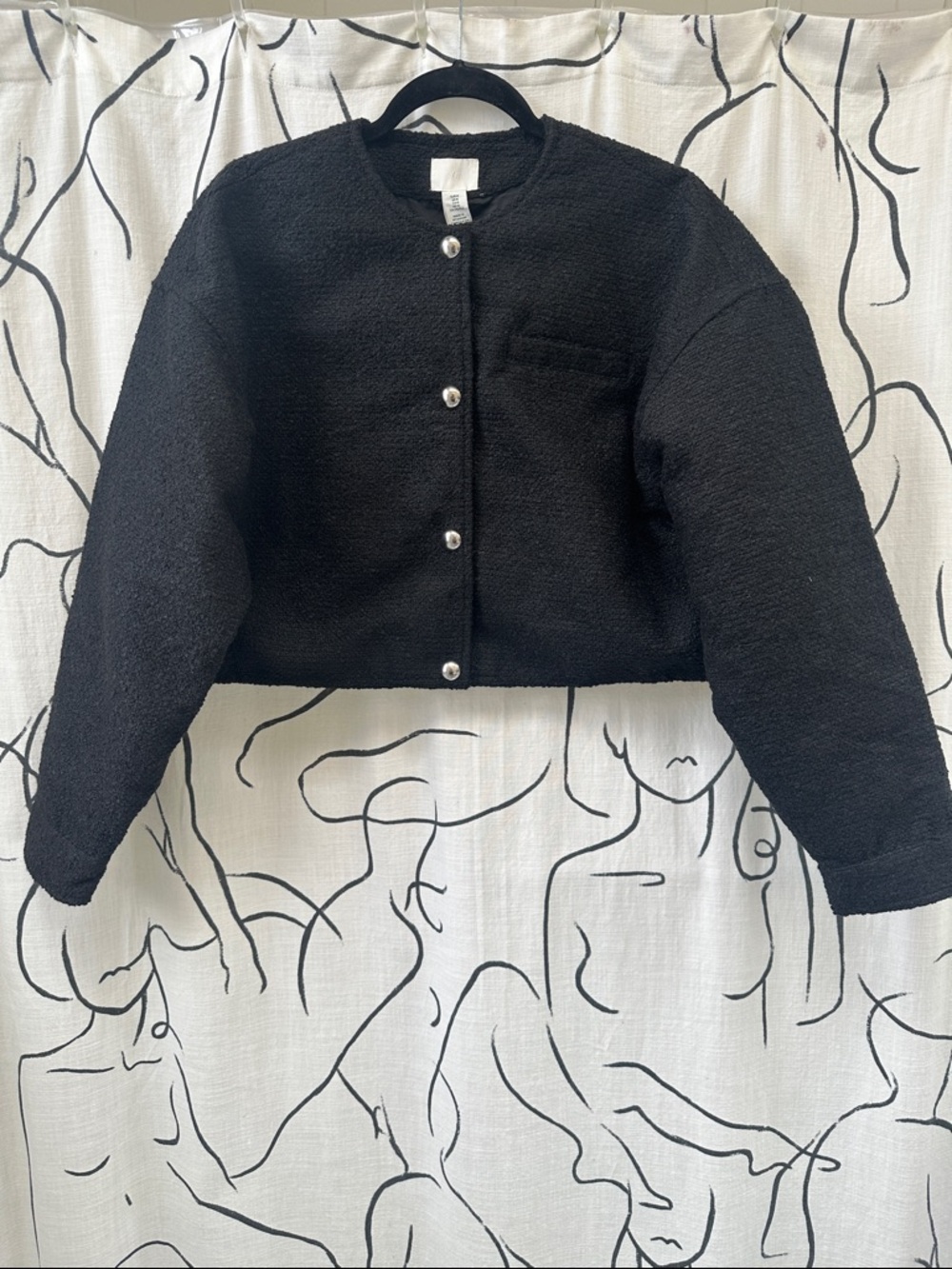 H&M Black Teddy Bouclé Cropped Jacket